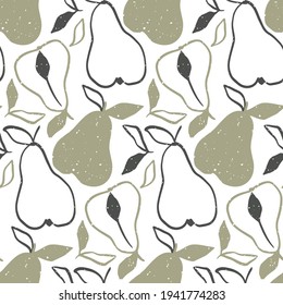 Seamless pattern design with abstract fruits - pear. Vector illustration with contemporary abstract natural shapes.