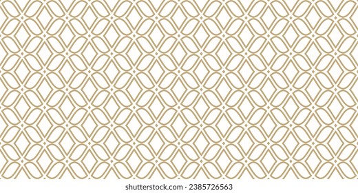 Seamless pattern design, abstract geometric shapes, gold and white arabesque background. Luxury oriental style texture with linear curved lattice. Vector repeat ornament for decor, print, wallpaper