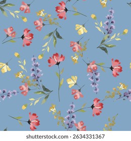 seamless pattern design abstract wild flower arrangement, soft and bright colors, for print ideas on textile fabrics or backgrounds.
