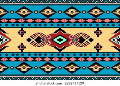 Nahtloses Design im afrikanischen Stil. Dieses Textilmuster weist geometrische Formen, Linien und abstrakte Motive in lebhaften Farben auf. Verwenden Sie es für einen Hintergrund, Umhüllung und Kleidung.