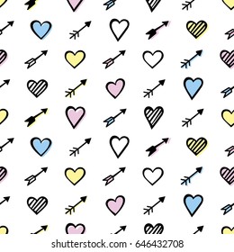 Seamless pattern design with arrows and hearts