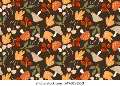 Seamless pattern design with autumn flowers and leaves. floral and leaf patterns design for fabric, cotton, wallpaper, satin, gift wrap, carpet, backgrounds.	