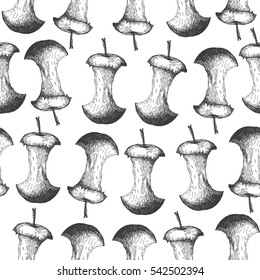 Seamless pattern design or background with apple. Hand drawn illustration by ink and pen sketch set. Elements include drawing and their own background shape. 