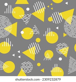 seamless pattern design background, cute vector texture for bedding, fabric, wallpaper, wrapping paper, textile, t-shirt print yellow gray shape triangle circle