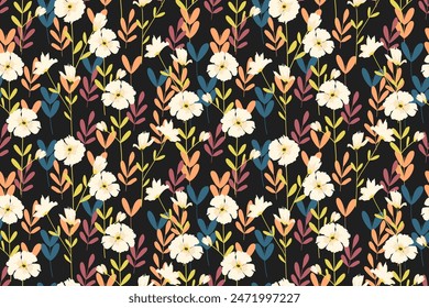 Seamless pattern design with beautiful flowers and leaves. design for fabric, cotton, wallpaper, satin, gift wrap, carpet.	