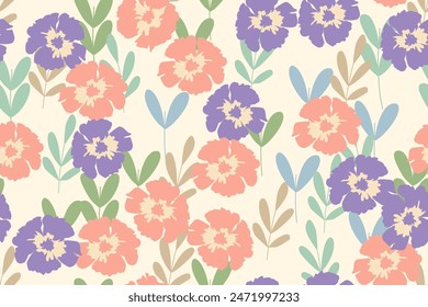 Seamless pattern design with beautiful flowers and leaves. design for fabric, cotton, wallpaper, satin, gift wrap, carpet.	