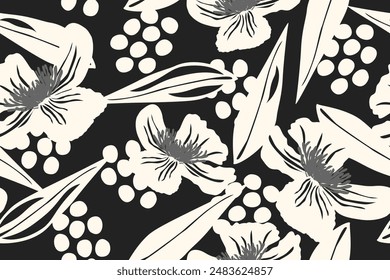 Diseño de patrón sin costuras con hermosas flores y hojas. diseño floral y hoja para tela, algodón, Fondo de pantalla, satén, envoltura de regalo, alfombra.