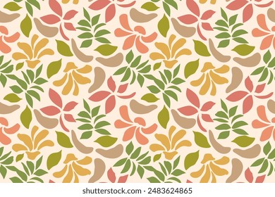 Seamless pattern design with beautiful flowers and leaves. floral and  leaf design for fabric, cotton, wallpaper, satin, gift wrap, carpet.