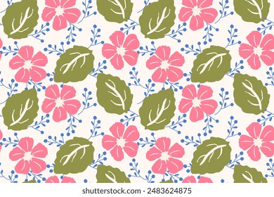 Seamless pattern design with beautiful flowers and leaves. floral and  leaf design for fabric, cotton, wallpaper, satin, gift wrap, carpet.