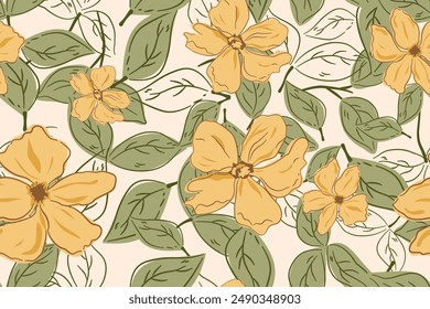 Seamless pattern design with beautiful flowers and leaves. floral and leaf design for fabric, cotton, wallpaper, satin, gift wrap, carpet.	