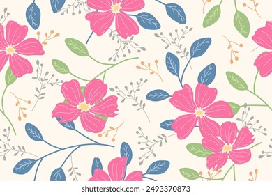 Seamless pattern design with beautiful flowers and leaves. floral and leaf patterns design for fabric, cotton, wallpaper, satin, gift wrap, carpet, backgrounds .	