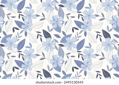 Seamless pattern design with beautiful flowers and leaves. floral and leaf patterns design for fabric, cotton, wallpaper, satin, gift wrap, carpet, backgrounds.	