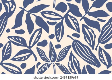 Nahtloses Muster-Design mit schönen Blumen und Blättern. Blumen- und Blattmuster für Stoff, Baumwolle, Tapete, Satin, Geschenkverpackung, Teppich, Hintergründe.