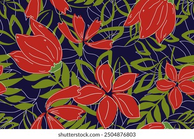 Seamless pattern design with beautiful flowers and leaves. floral and leaf patterns design for fabric, cotton, wallpaper, satin, gift wrap, carpet, background.