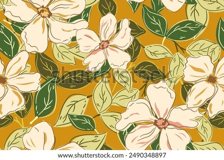 Seamless pattern design with beautiful flowers and leaves. floral and leaf design for fabric, cotton, wallpaper, satin, gift wrap, carpet.	