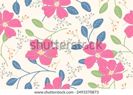 Seamless pattern design with beautiful flowers and leaves. floral and leaf patterns design for fabric, cotton, wallpaper, satin, gift wrap, carpet, backgrounds .	