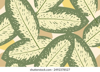 Nahtloses Muster-Design mit schönen Blättern. Blatt-Design für Stoff, Baumwolle, Bildschirmhintergrund, Satin, Geschenkverpackung, Teppich.