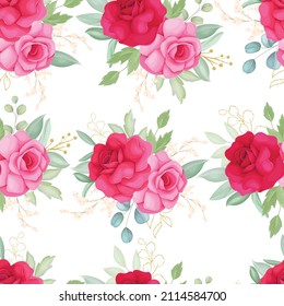 seamless pattern design with beautiful rose flower hand drawing