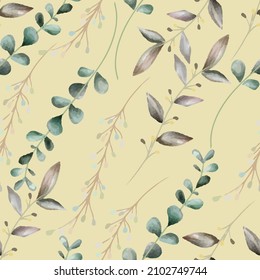 seamless pattern design with beautiful watercolor leaves