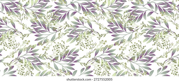 Diseño de patrón sin fisuras con hermosas hojas de acuarela
