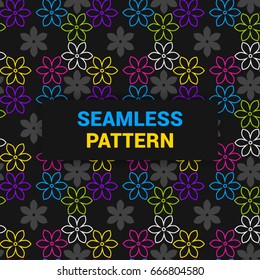 Seamless Pattern Design of black and bright flowers vector background wallpaper print ready quality