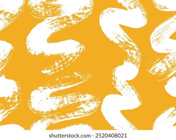 Seamless pattern design with black brush drawn geometric shapes, wavy lines brush stroke, squiggles, circles. Grunge color childish memphis style. Vector thick brush drawn shapes with rough element.