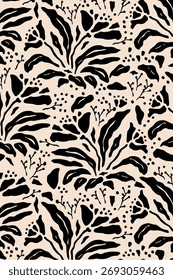 Seamless pattern design with black floral brush strokes for fashion textiles, graphics, backgrounds and crafts