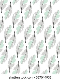 Seamless pattern design with bohemian hand drawn feathers, vector illustration