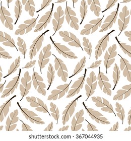 Seamless pattern design with bohemian hand drawn feathers, vector illustration