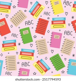 Seamless pattern design with books. Abstract school background. Vector illustration
