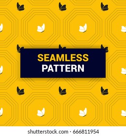 Seamless Pattern Design of bright yellow black and white butterflies vector background wallpaper print ready high quality