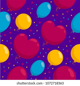 Seamless pattern design with a bunch of colourful balloons. Can be used as a background, on packaging paper or textile. Flat style illustration. Editable vector graphic shapes.