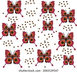 Seamless Pattern Design of Butterfly with color full Stars in the white color back ground