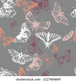 Seamless Pattern design with butterfly in retro style