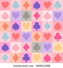 Seamless pattern design of card, clubs, diamonds, hearts and spades.Suitable for wrapping paper, wallpaper, fabric, backdrop and etc.