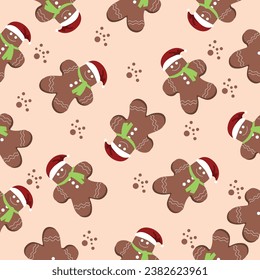 Seamless pattern for design with Christmas cookies on beige back