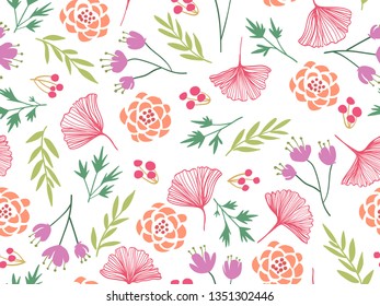 seamless pattern design with colorful flower and leaf shape element