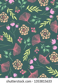 seamless pattern design with colorful flower and leaf shape element