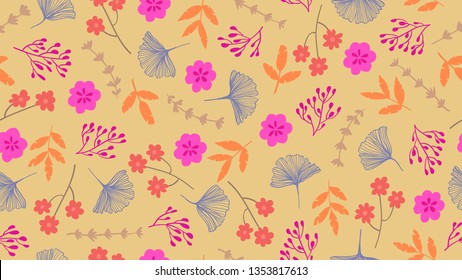seamless pattern design with colorful flower and leaf shape element