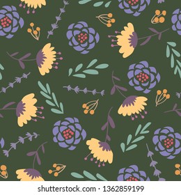 seamless pattern design with colorful flower and leaf shape element