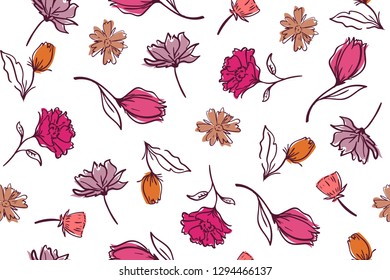 seamless pattern design with colorful hand drawn flower shape element