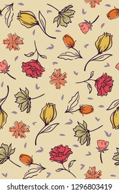 seamless pattern design with colorful hand drawn flower shape element