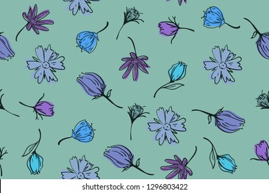 seamless pattern design with colorful hand drawn flower shape element
