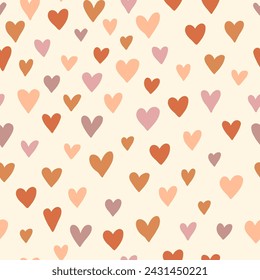 Seamless pattern design with colorful hearts in boho style. Simple abstract texture. Vector romantic background. Great for fabric, textiles, and apparel.