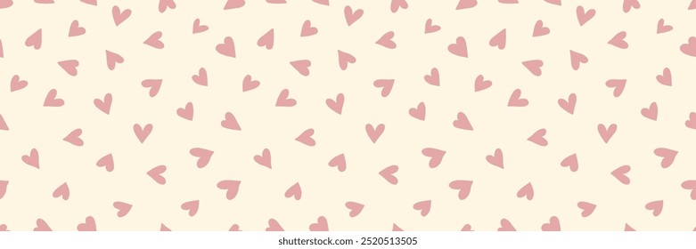 Seamless pattern design with colorful hearts in boho style. Simple abstract texture. Romantic background. Great for fabric, textiles, and apparel. Soft pink and beige colors. Vector illustration