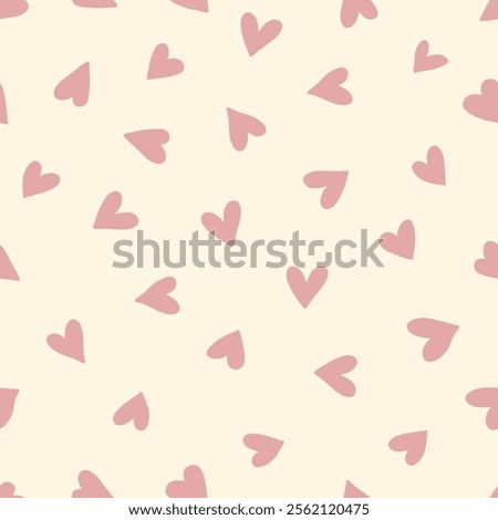 Seamless pattern design with colorful hearts in boho style. Simple abstract texture. Romantic background. Great for fabric, textiles, and apparel. Soft pink and beige colors. Vector illustration