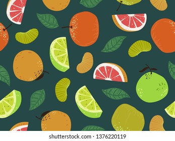 seamless pattern design with colorful orange fruit shape element