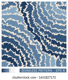 Seamless pattern design. Colorful wavy lines with rough jagged edges. Random cracked structure. Vector grunge texture. 