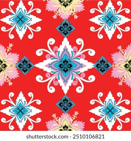 seamless pattern design colorfull design blue white flower deco-ratio