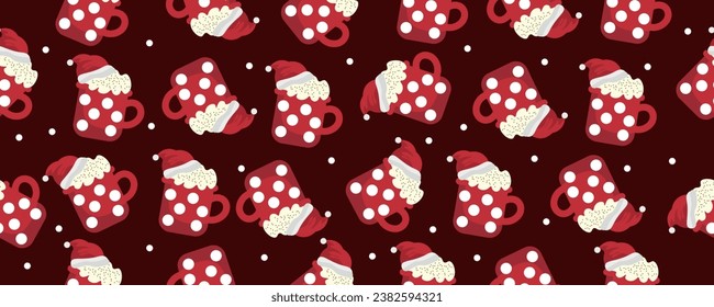 Seamless pattern for design with cups of hot chocolate on dark r